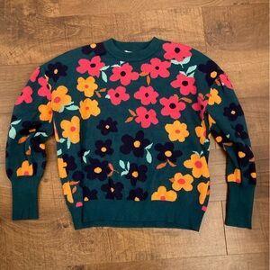 THML Floral Crew Neck Sweater - Teal, Pink, Orange, Yellow